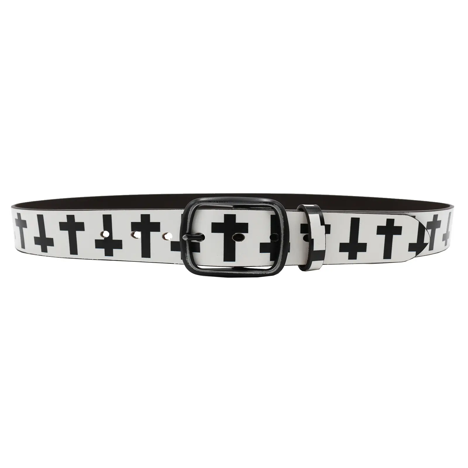 Vintage Black Cross Print Belt for Men — feature 17