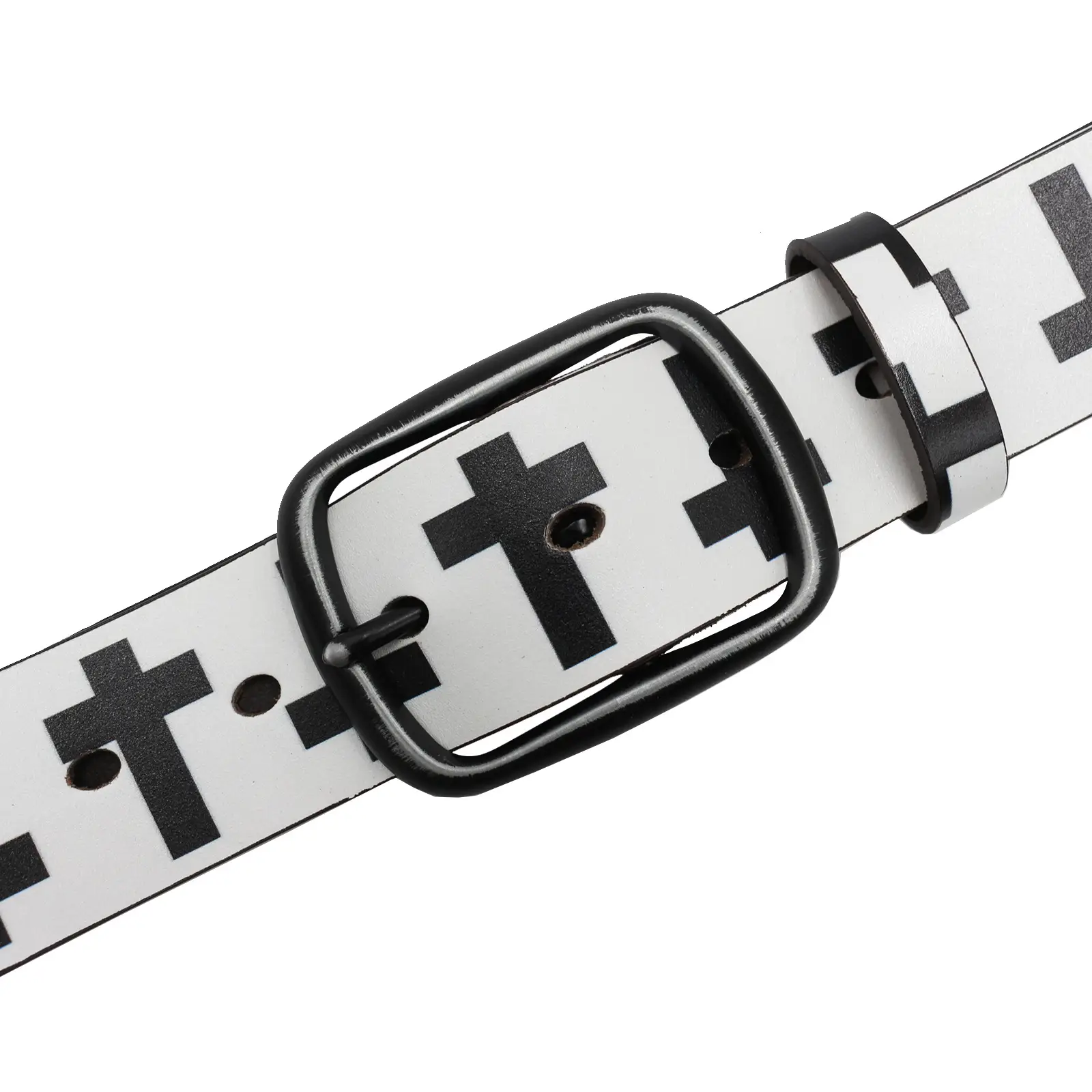 Vintage Black Cross Print Belt for Men — feature 19
