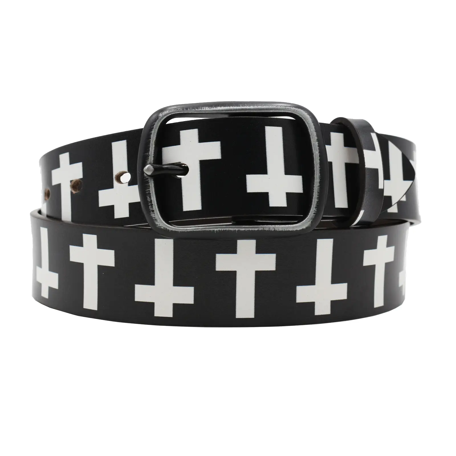 Vintage Black Cross Print Belt for Men — feature 2