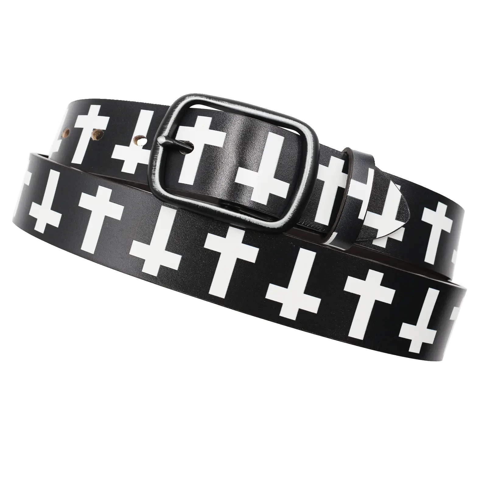 Vintage Black Cross Print Belt for Men — feature 3