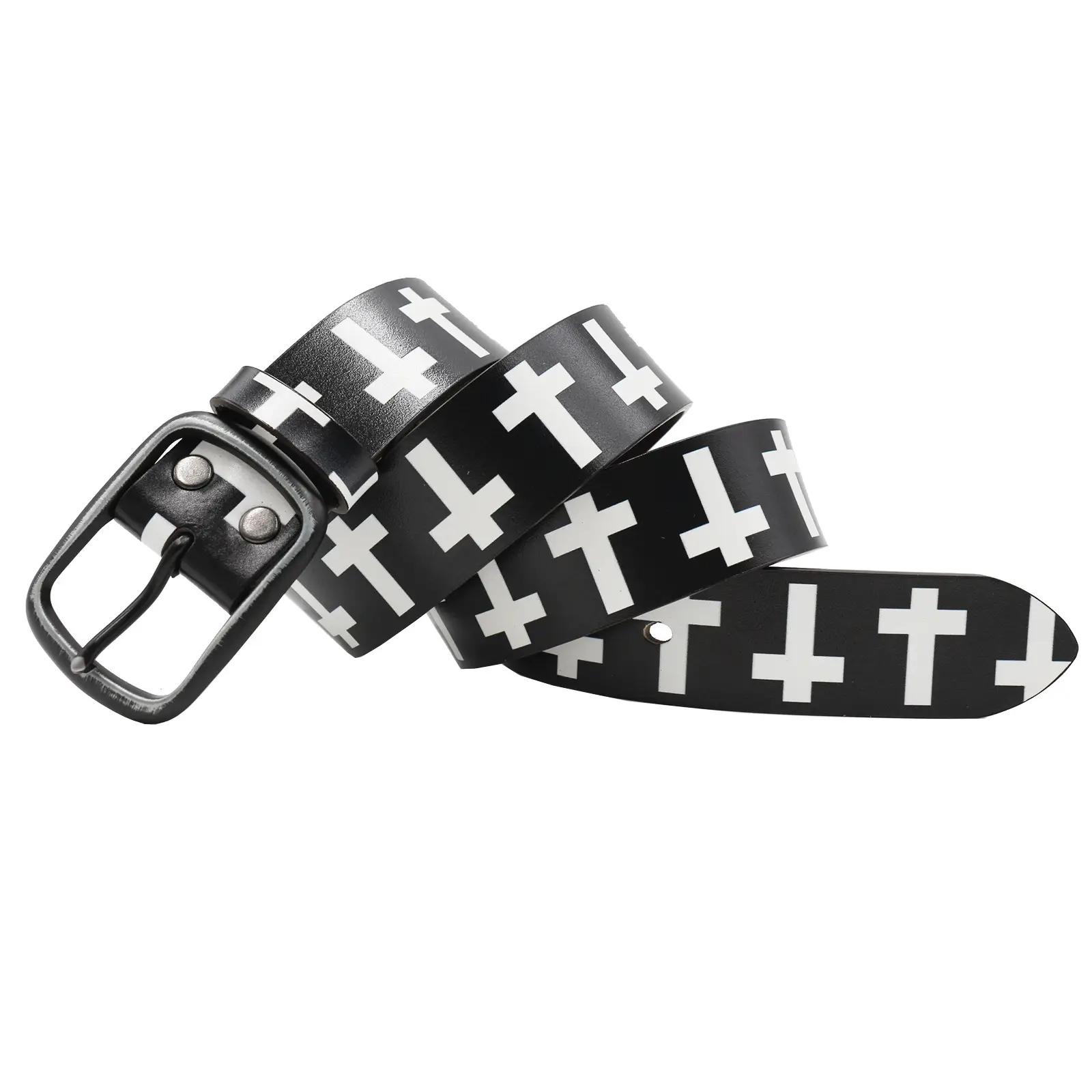Vintage Black Cross Print Belt for Men — feature 5