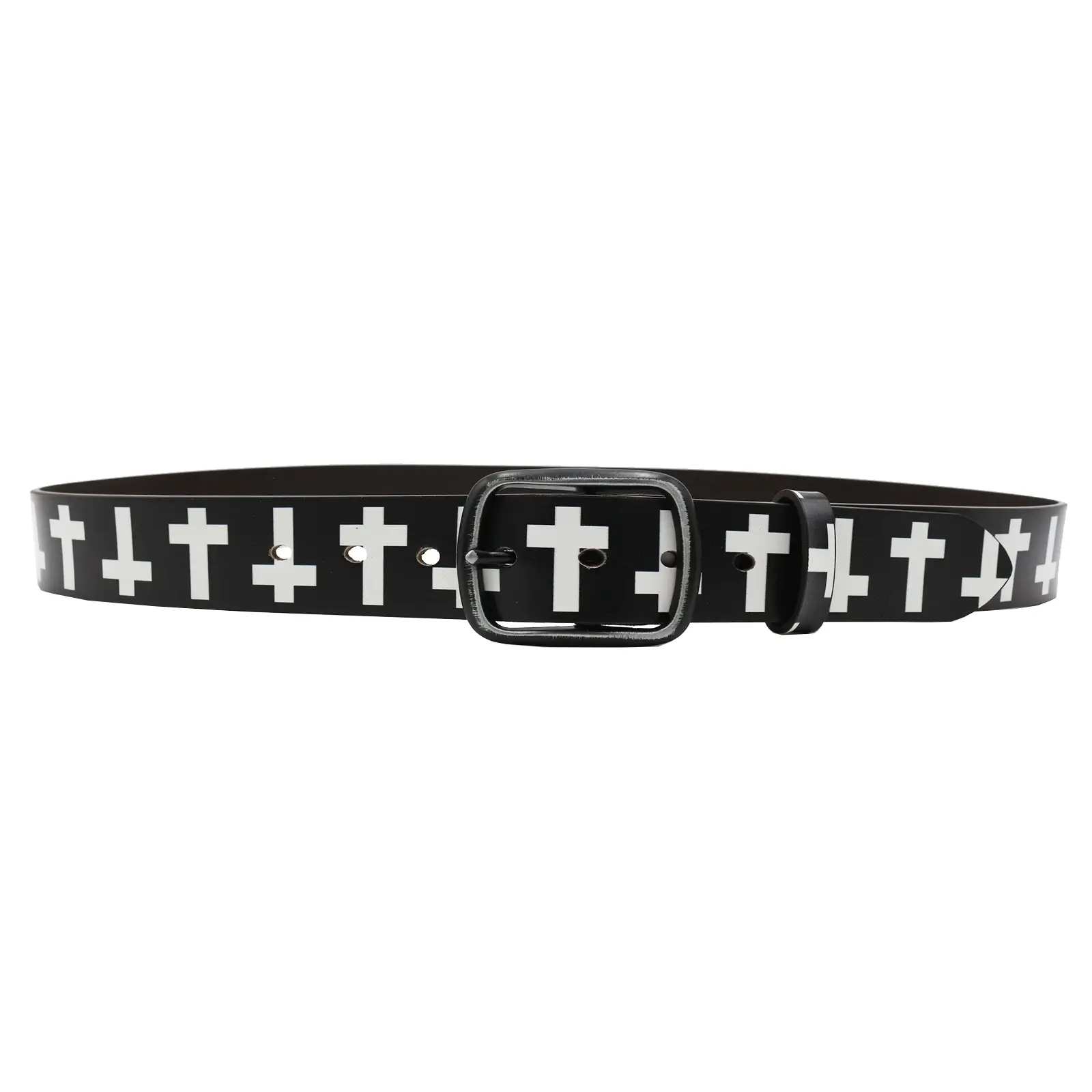Vintage Black Cross Print Belt for Men — feature 7