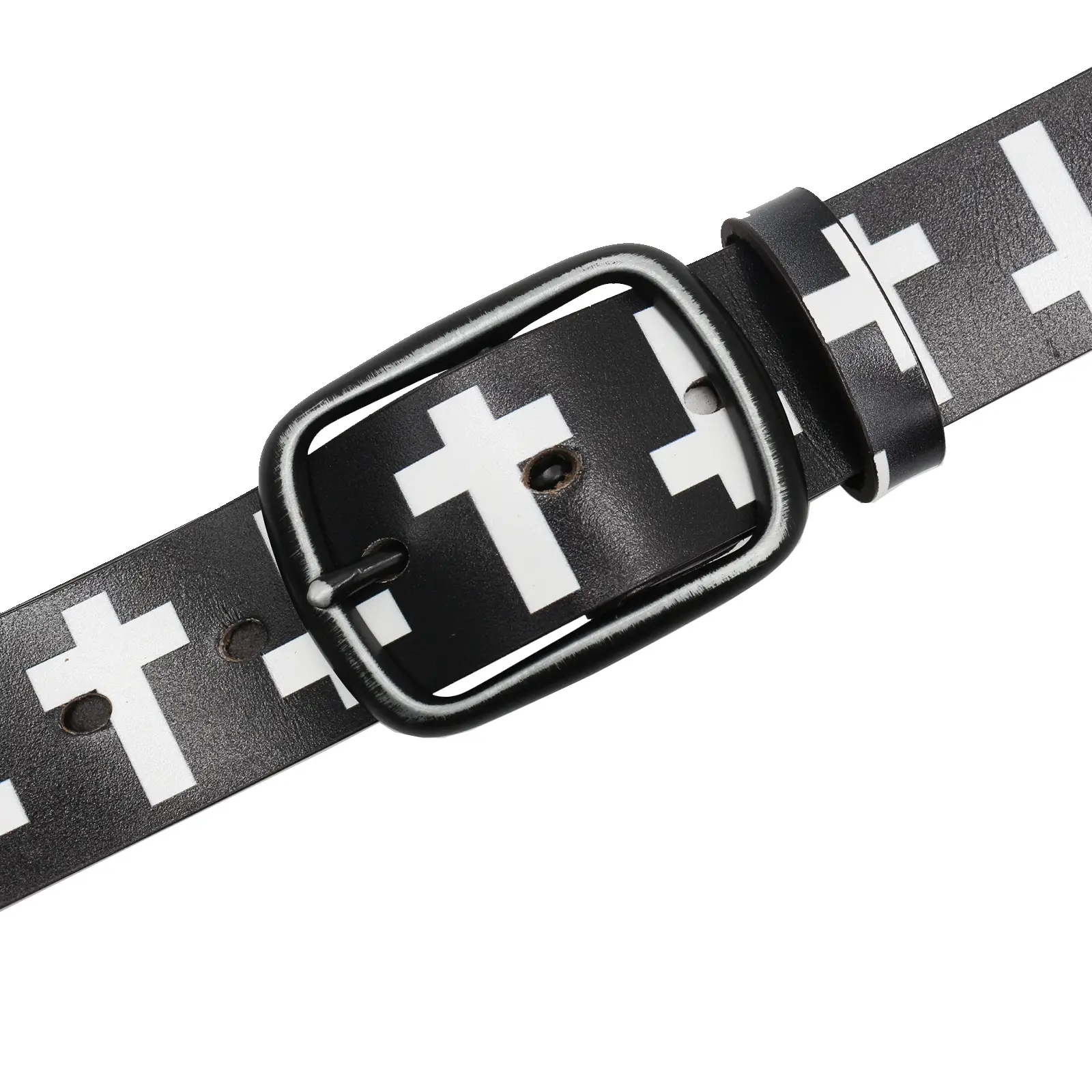 Vintage Black Cross Print Belt for Men — feature 9