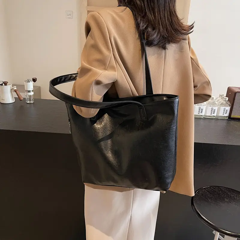 Large Capacity Solid Beige Tote Bag for Women - Image 7