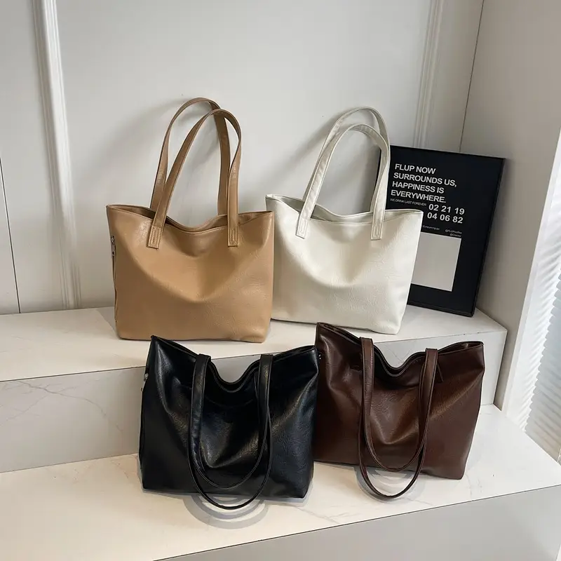 Large Capacity Solid Beige Tote Bag for Women - Image 8