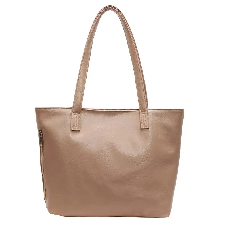Large Capacity Solid Beige Tote Bag for Women - Image 9