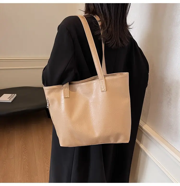 Large Capacity Solid Beige Tote Bag for Women — feature 11