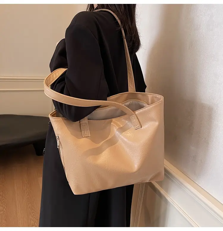 Large Capacity Solid Beige Tote Bag for Women — feature 12