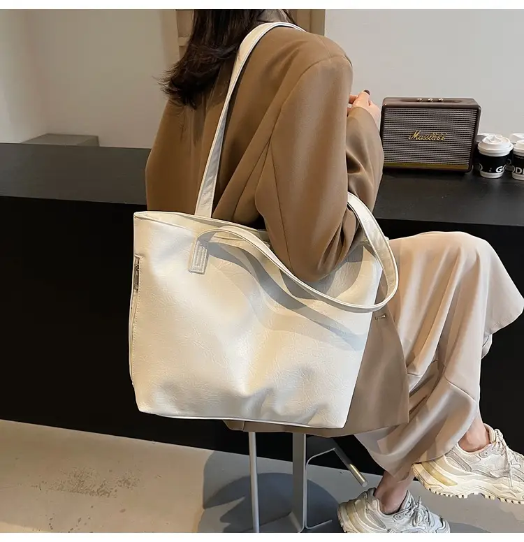Large Capacity Solid Beige Tote Bag for Women — feature 15