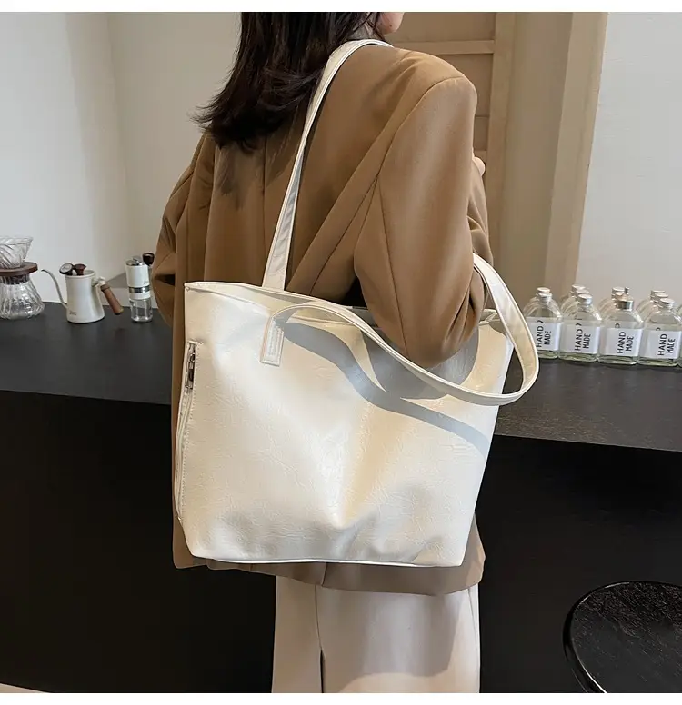 Large Capacity Solid Beige Tote Bag for Women — feature 16