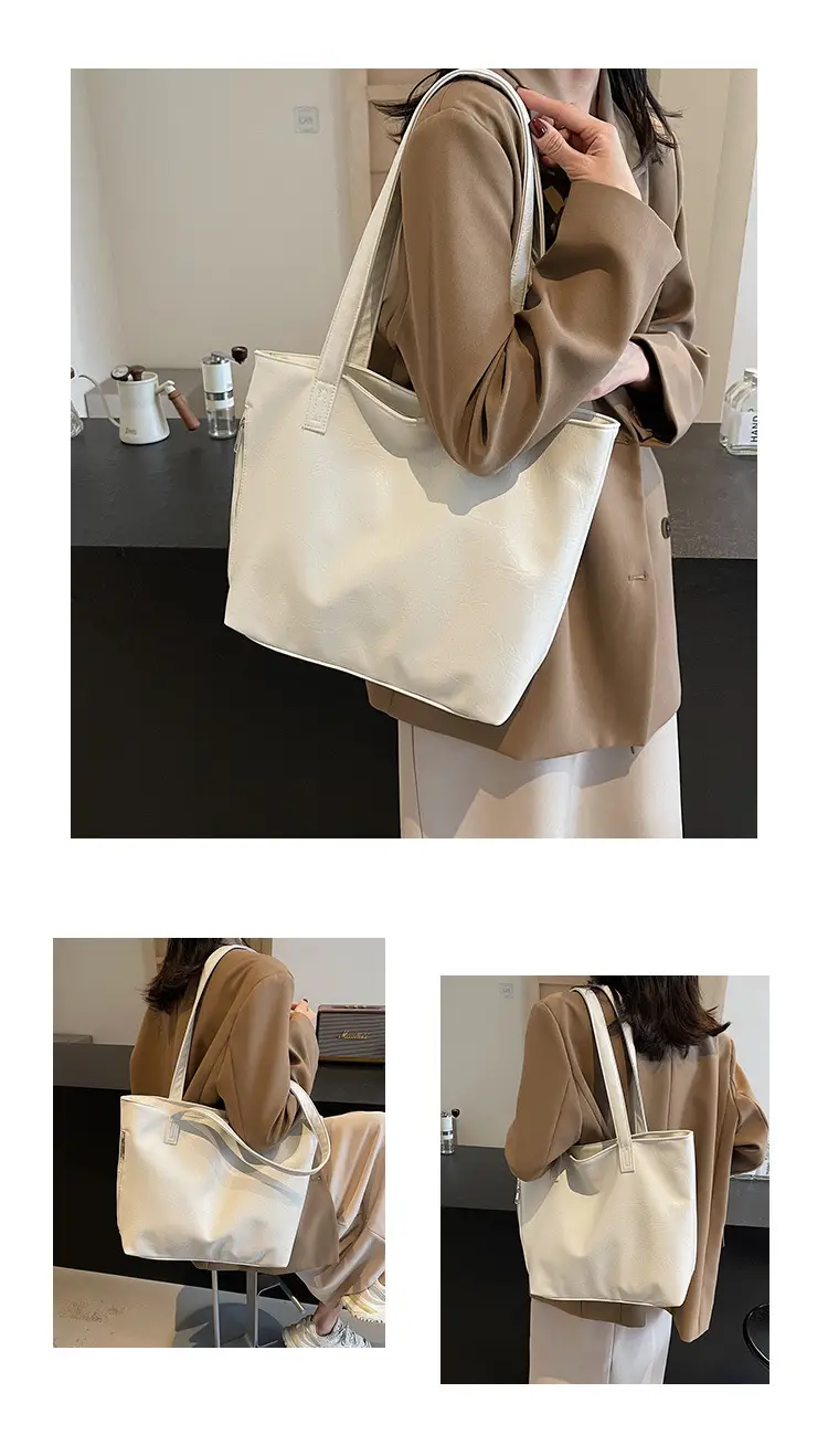 Large Capacity Solid Beige Tote Bag for Women — feature 19