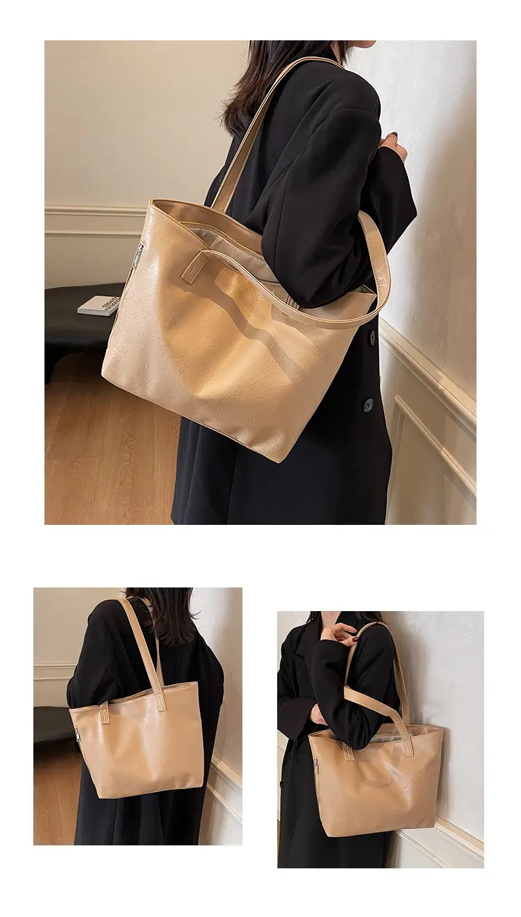 Large Capacity Solid Beige Tote Bag for Women — feature 20