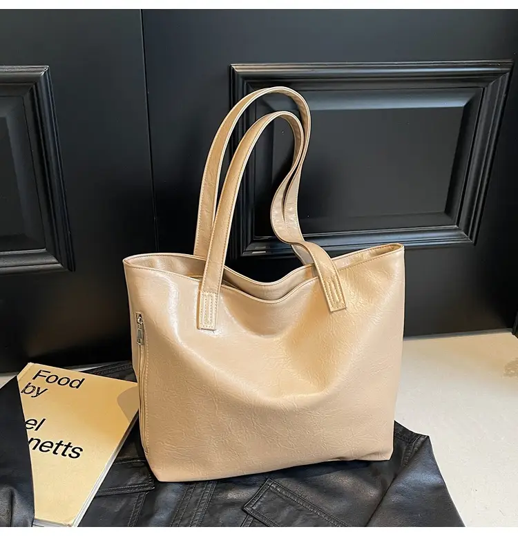 Large Capacity Solid Beige Tote Bag for Women — feature 24