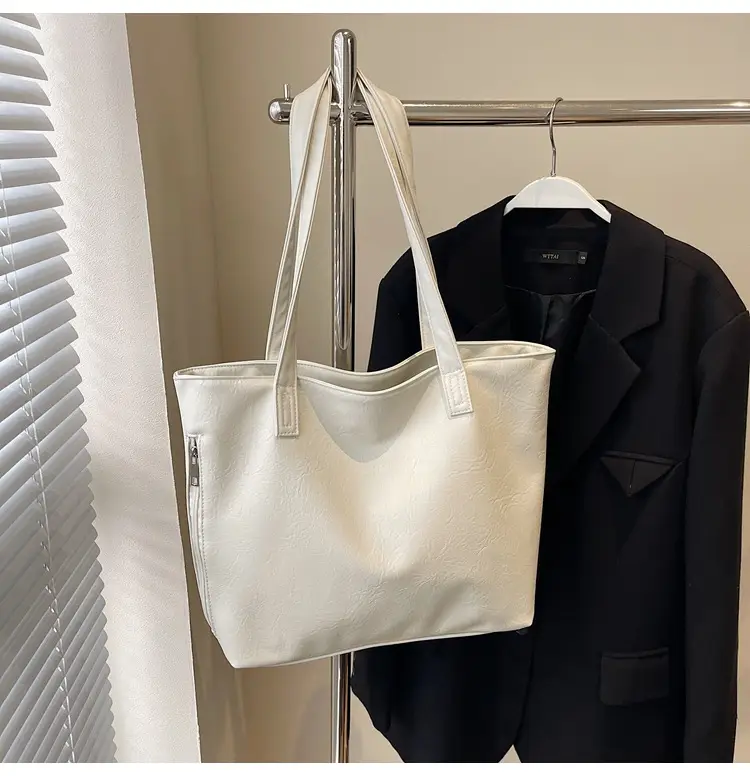 Large Capacity Solid Beige Tote Bag for Women — feature 25