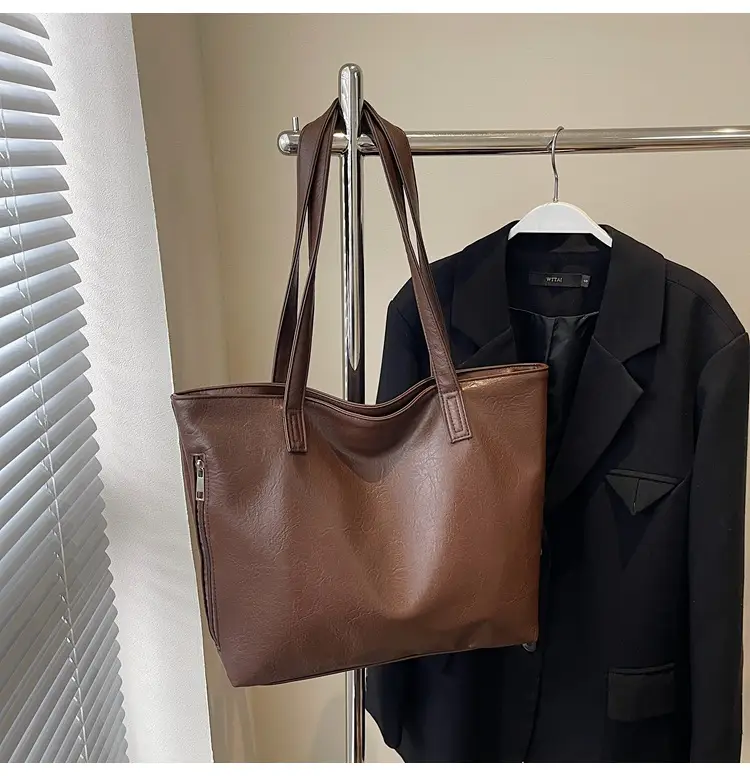 Large Capacity Solid Beige Tote Bag for Women - Image 4