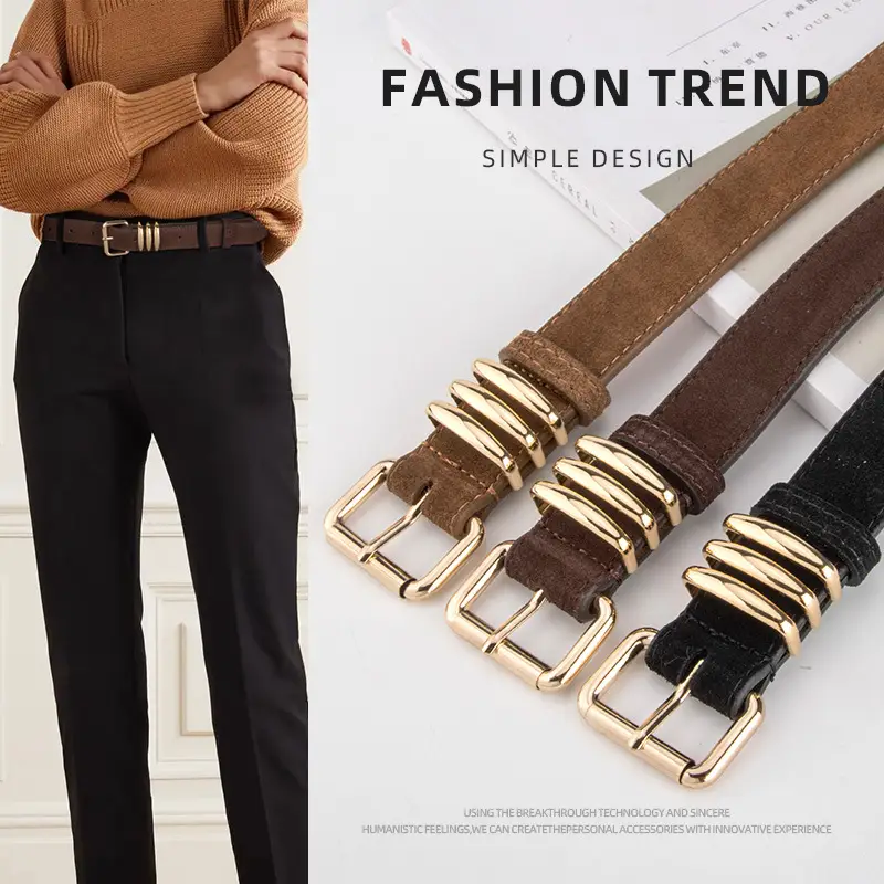 Women's Matte Leather Belt Blue Brown Adjustable - Image 13
