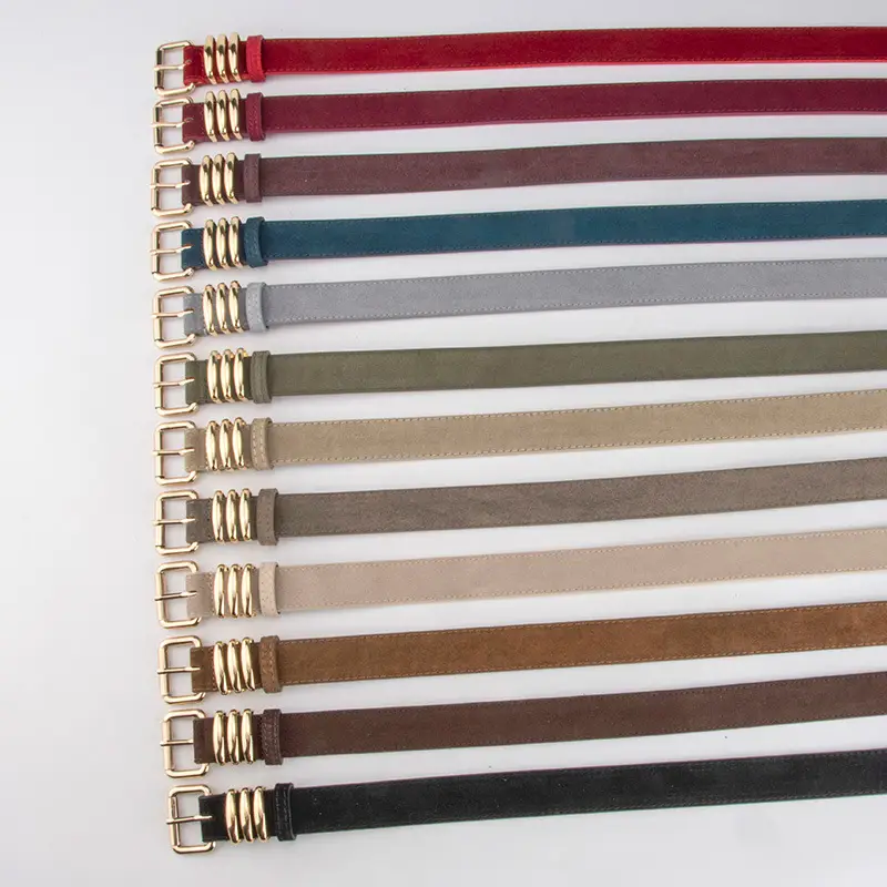 Women's Matte Leather Belt Blue Brown Adjustable - Image 14