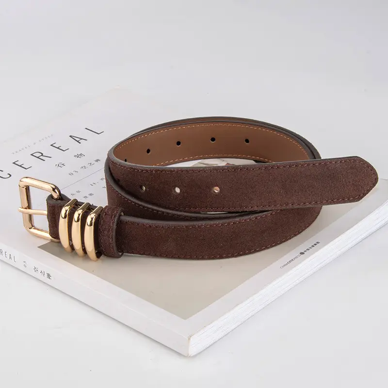 Women's Matte Leather Belt Blue Brown Adjustable - Image 15