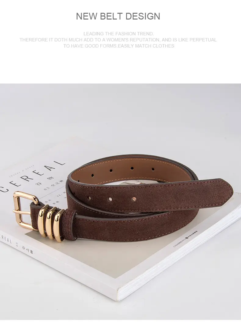 Women's Matte Leather Belt Blue Brown Adjustable — feature 10