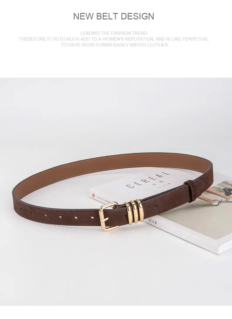 Women's Matte Leather Belt Blue Brown Adjustable — feature 11