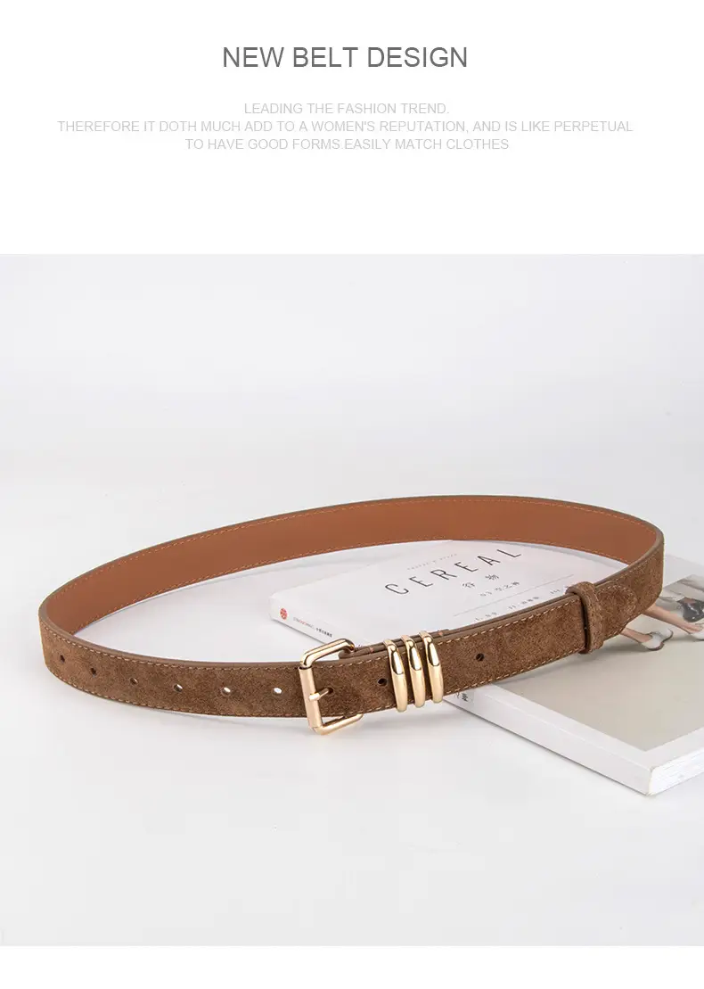 Women's Matte Leather Belt Blue Brown Adjustable — feature 12