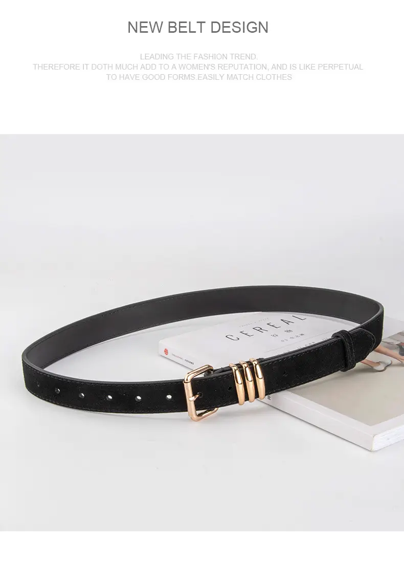 Women's Matte Leather Belt Blue Brown Adjustable — feature 13