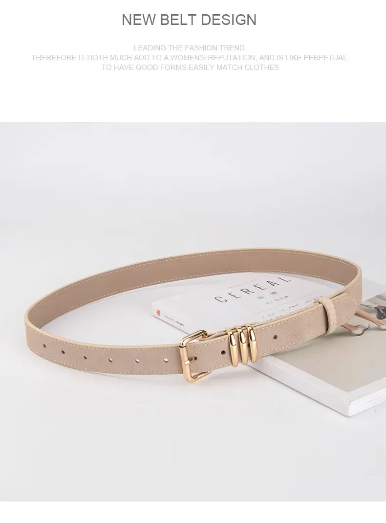 Women's Matte Leather Belt Blue Brown Adjustable — feature 14