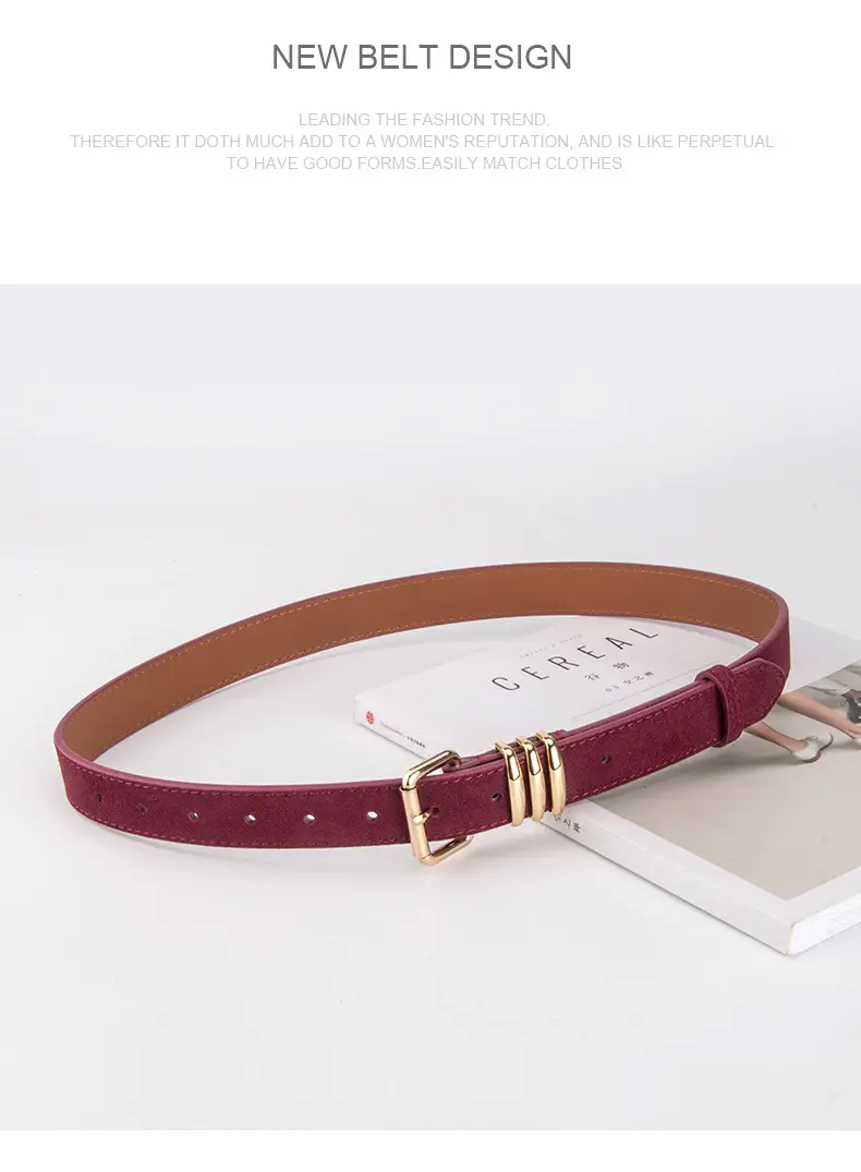 Women's Matte Leather Belt Blue Brown Adjustable — feature 15