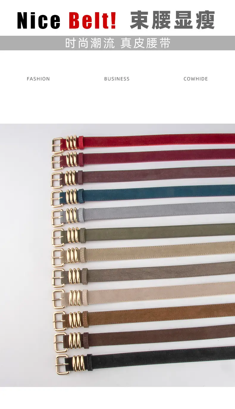 Women's Matte Leather Belt Blue Brown Adjustable — feature 3