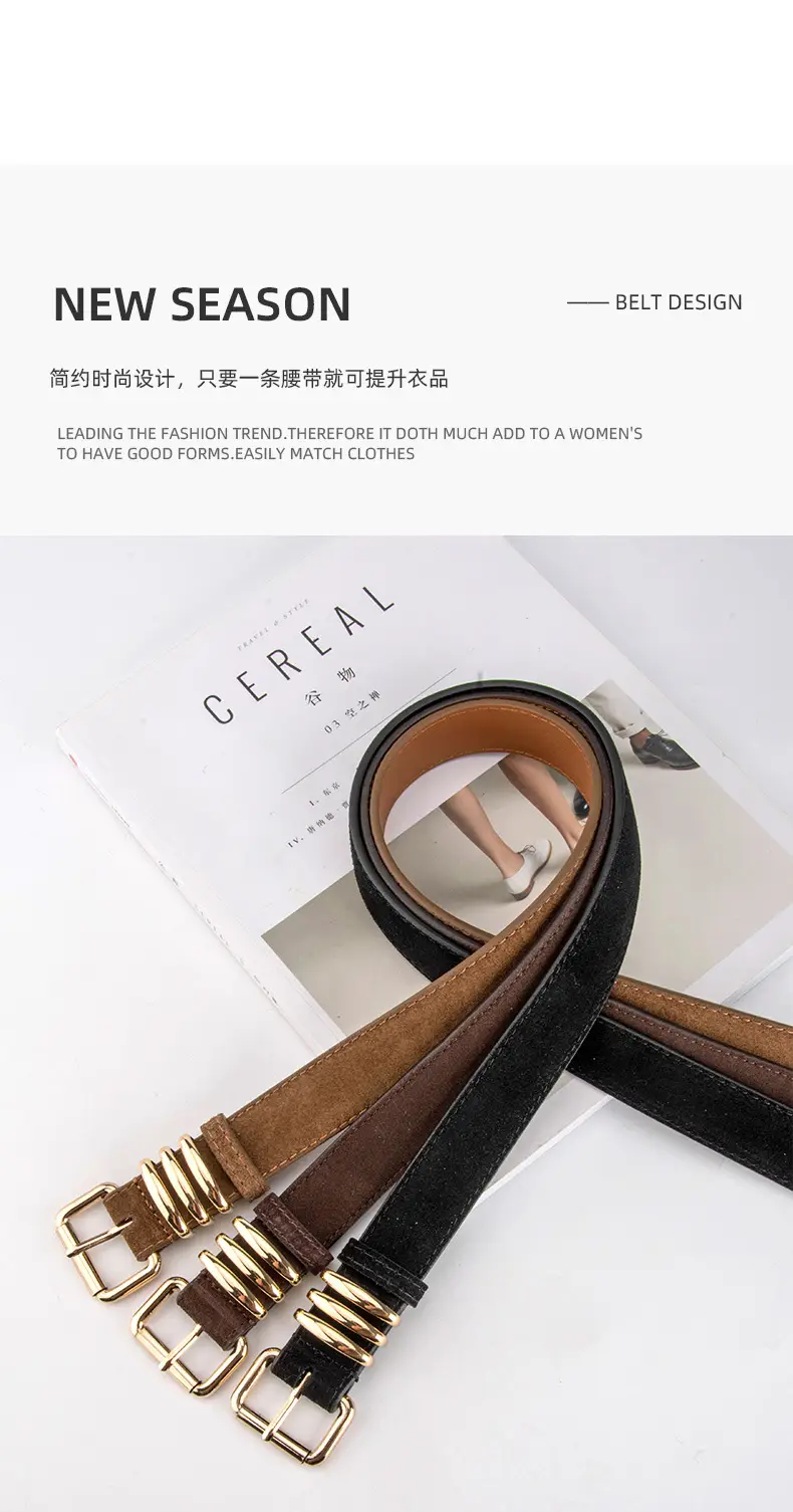 Women's Matte Leather Belt Blue Brown Adjustable — feature 4