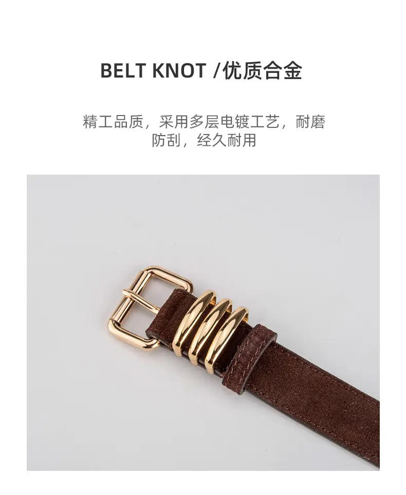 Women's Matte Leather Belt Blue Brown Adjustable — feature 6