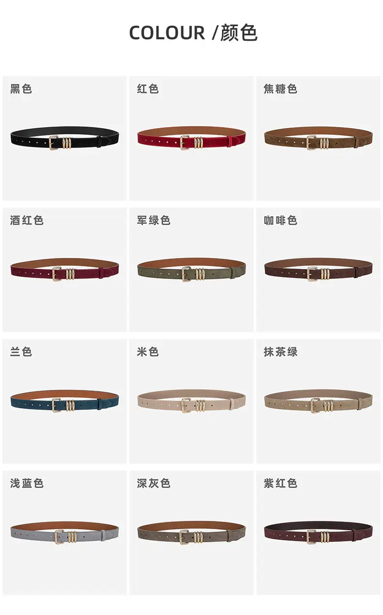 Women's Matte Leather Belt Blue Brown Adjustable — feature 8