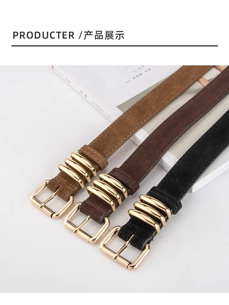 Women's Matte Leather Belt Blue Brown Adjustable — feature 9