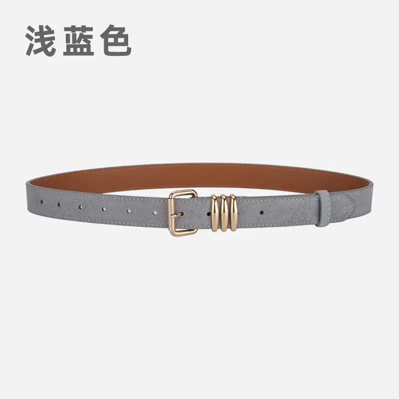 Women's Matte Leather Belt Blue Brown Adjustable - Image 10