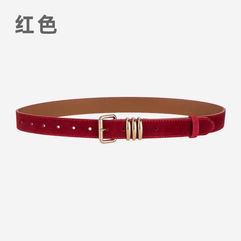 Women's Matte Leather Belt Blue Brown Adjustable - Image 2
