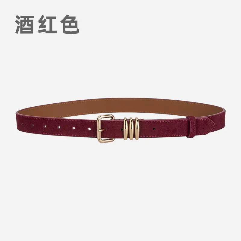 Women's Matte Leather Belt Blue Brown Adjustable - Image 4