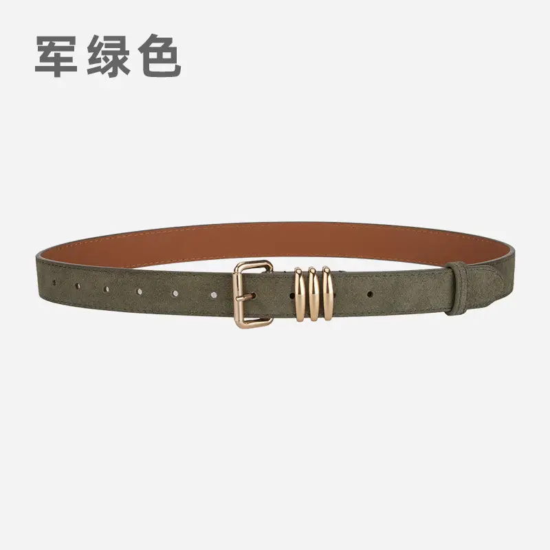 Women's Matte Leather Belt Blue Brown Adjustable - Image 5