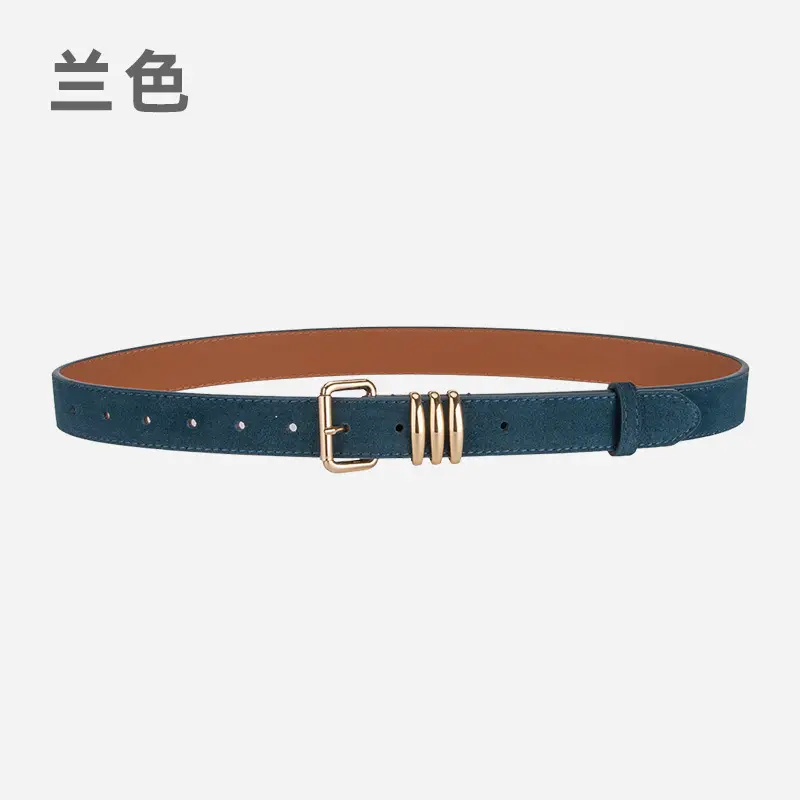 Women's Matte Leather Belt Blue Brown Adjustable - Image 7