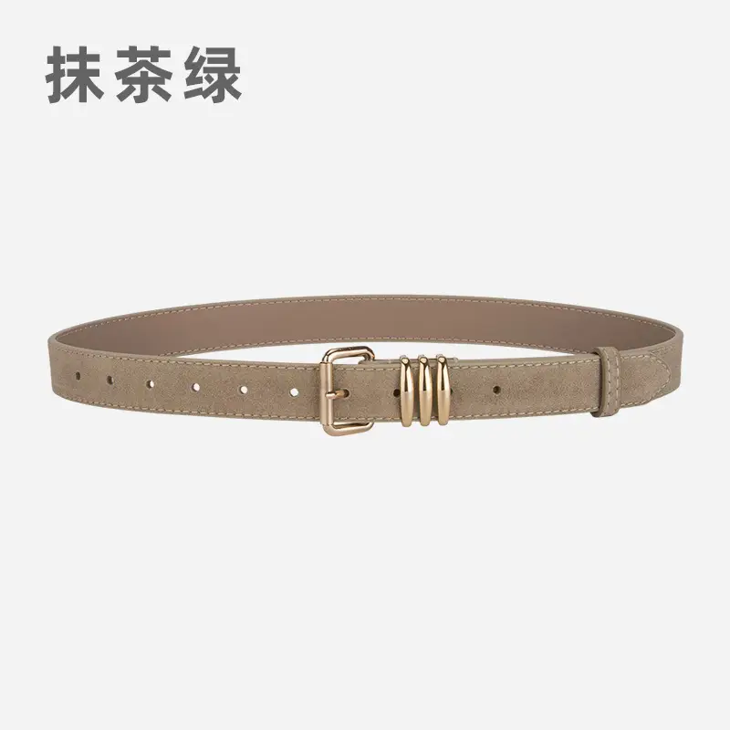 Women's Matte Leather Belt Blue Brown Adjustable - Image 9