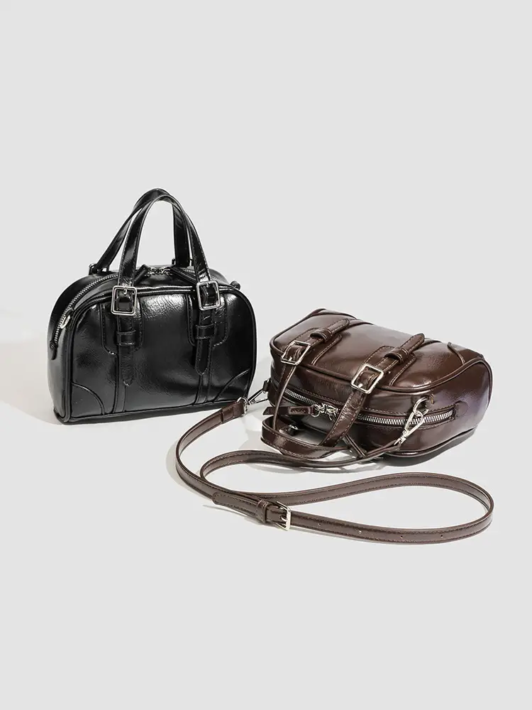 Women's Retro Style Shoulder Bag Black Square Design - Image 3