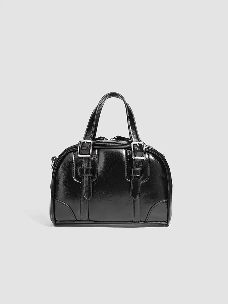 Women's Retro Style Shoulder Bag Black Square Design - Image 4