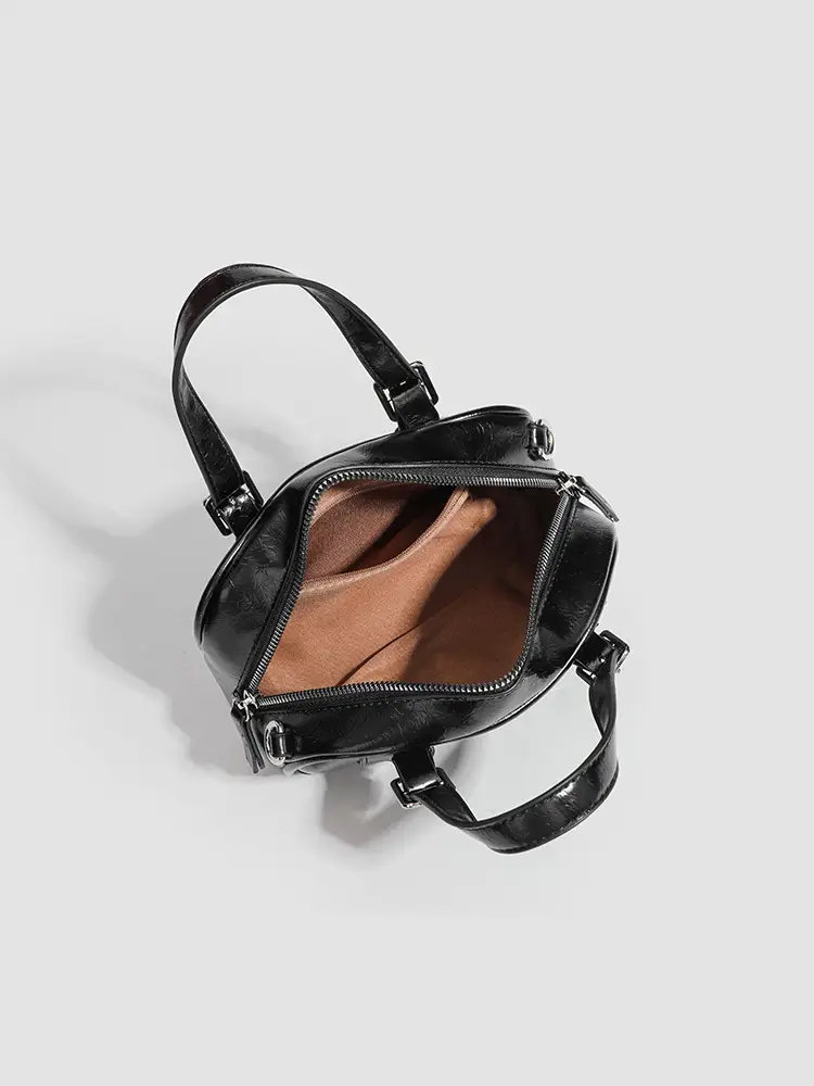 Women's Retro Style Shoulder Bag Black Square Design - Image 5