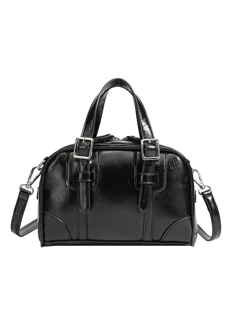 Women's Retro Style Shoulder Bag Black Square Design - Image 7