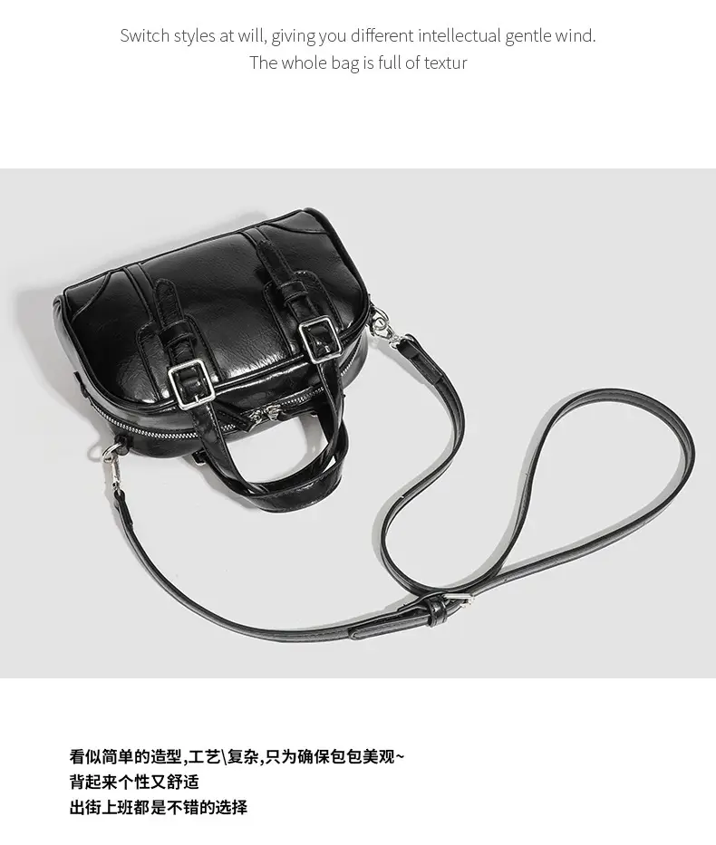 Women's Retro Style Shoulder Bag Black Square Design — feature 10