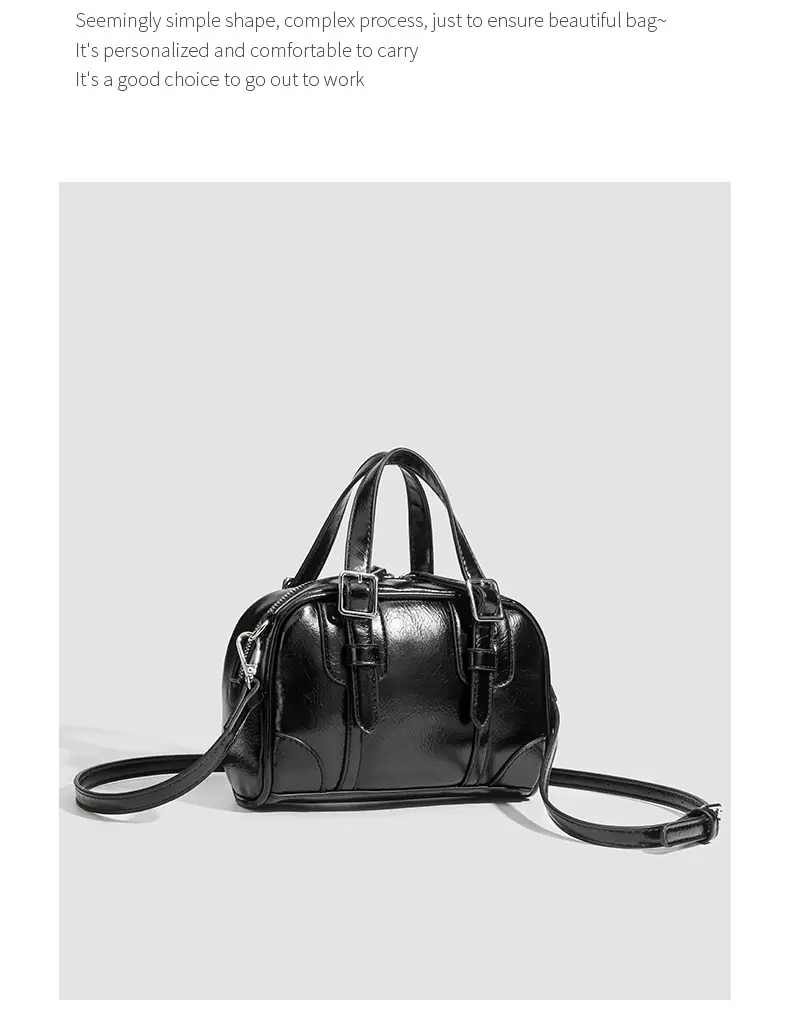 Women's Retro Style Shoulder Bag Black Square Design — feature 11