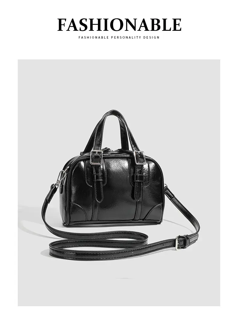 Women's Retro Style Shoulder Bag Black Square Design — feature 9