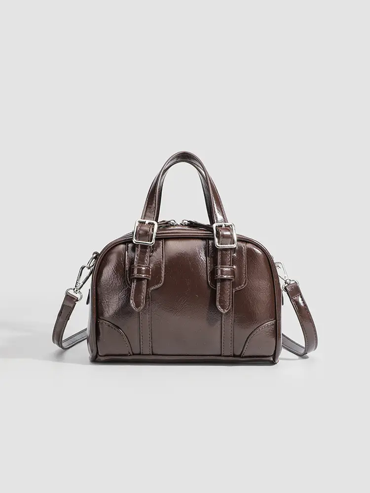 Women's Retro Style Shoulder Bag Black Square Design - Image 2