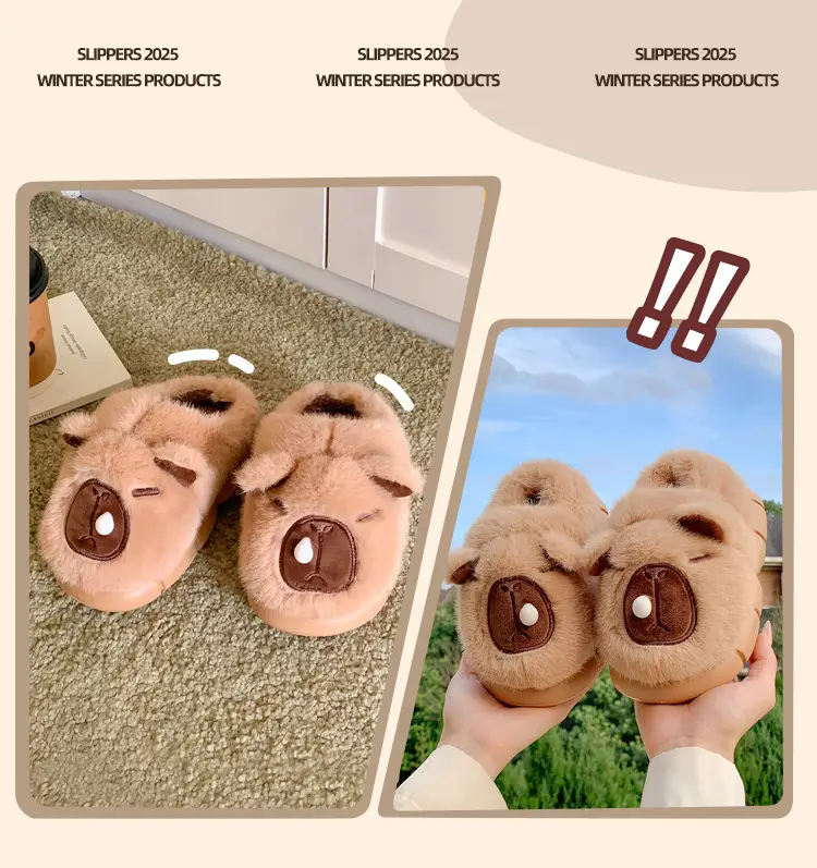 Kapibala Children's Cotton Slippers Girls Boys Cute Cartoon Indoor Warm Home Parent-child Wool Slippers Winter — feature 26