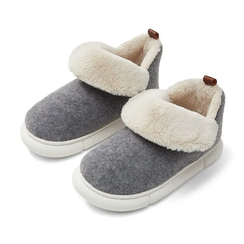 Premium Cotton Slippers for Women, Winter Indoor Home Plush Slippers with Heel Cover, Elderly Cotton Shoes for Men, Outdoor Non-Slip Furry Warm Children's Slippers - Image 4
