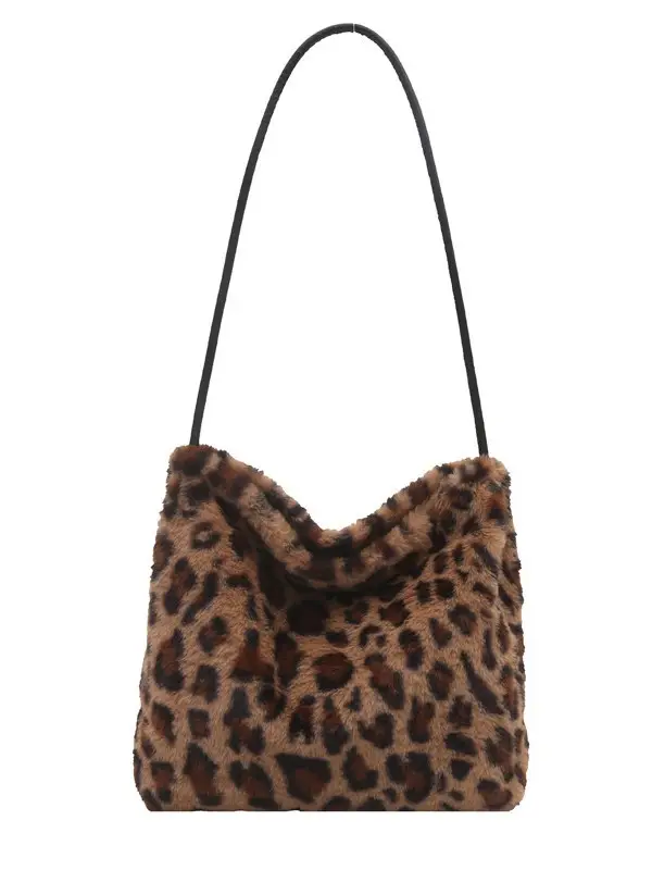 Leopard Print Fluffy Shoulder Commuter Tote Bag Large Capacity - Image 8